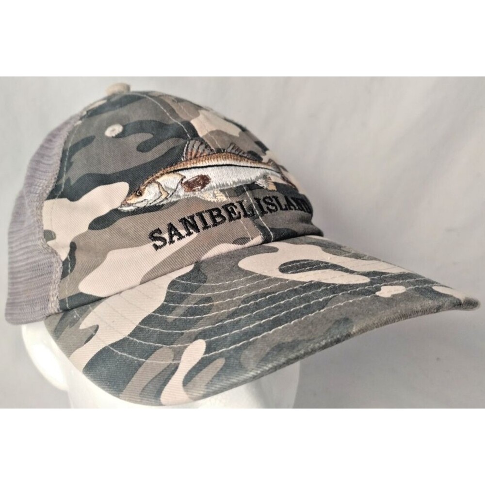 Sanibel Island Camo Bass Fish Adjustable Strapback Mesh Back Hat/Cap-EXCELLENT!